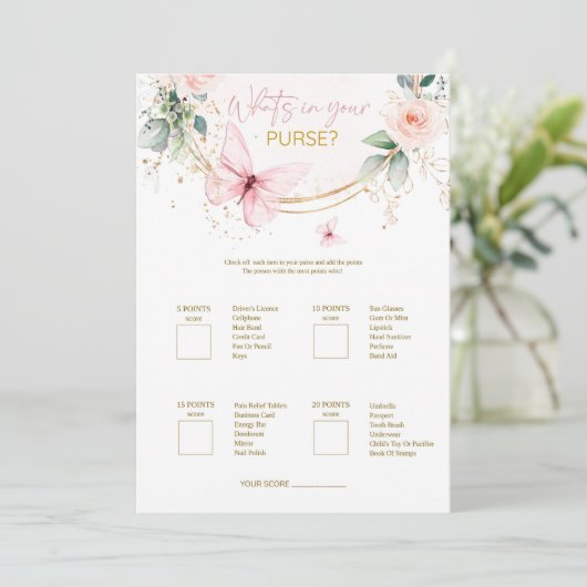 Was in deiner Handtasche steckt Butterfly-Wildblum Einladung (Stehend Vorderseite)