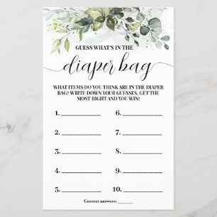 Was in der Windelbeutel-Greenery Baby Shower Game  Flyer