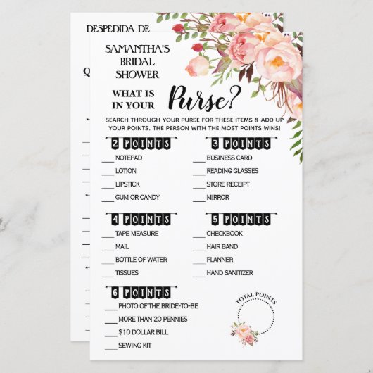 Was in Ihrem Purse Dusche Englisch Spanisch Spiel (Vorne/Hinten)