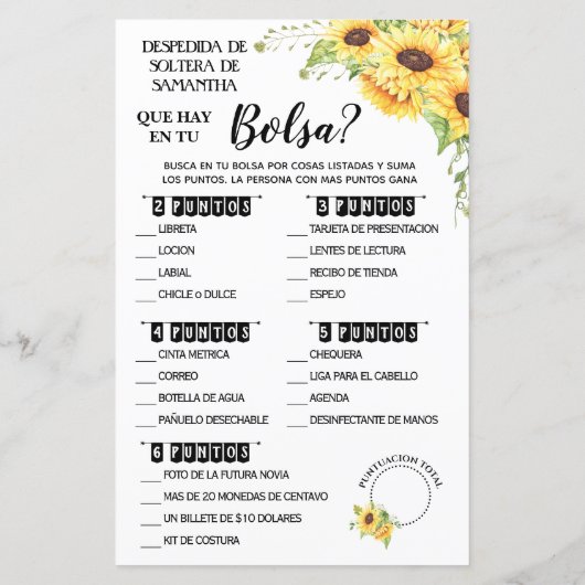 Was in Ihrem Purse Dusche Englisch Spanisch Spiel (Rückseite)