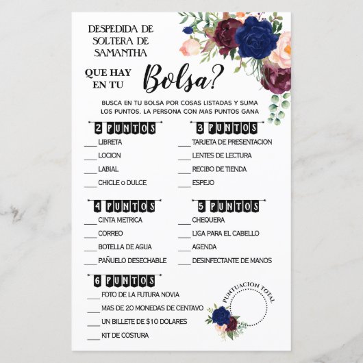 Was in Ihrem Purse Dusche Englisch Spanisch Spiel (Rückseite)