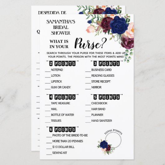 Was in Ihrem Purse Dusche Englisch Spanisch Spiel (Vorne/Hinten)