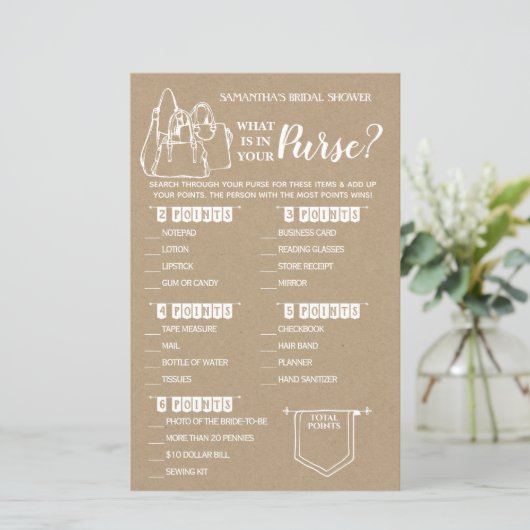 Was in Ihrem Purse rustikale Dusche zweisprachiges (Stehend Vorderseite)