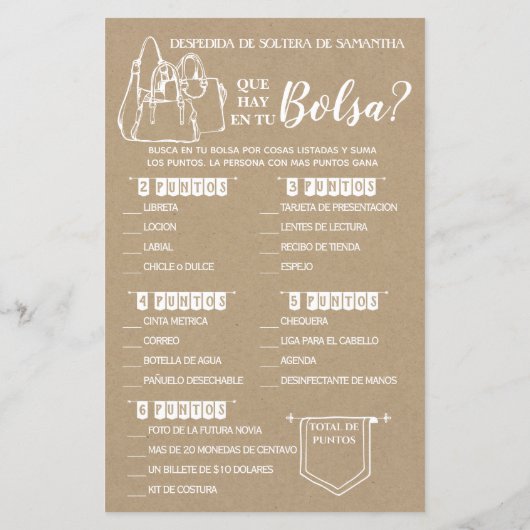 Was in Ihrem Purse rustikale Dusche zweisprachiges (Rückseite)