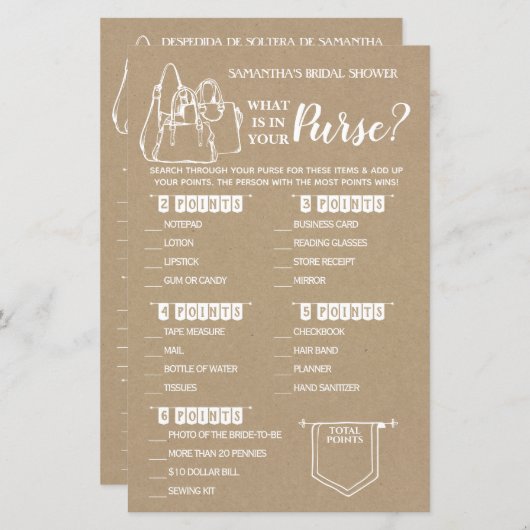 Was in Ihrem Purse rustikale Dusche zweisprachiges (Vorne/Hinten)