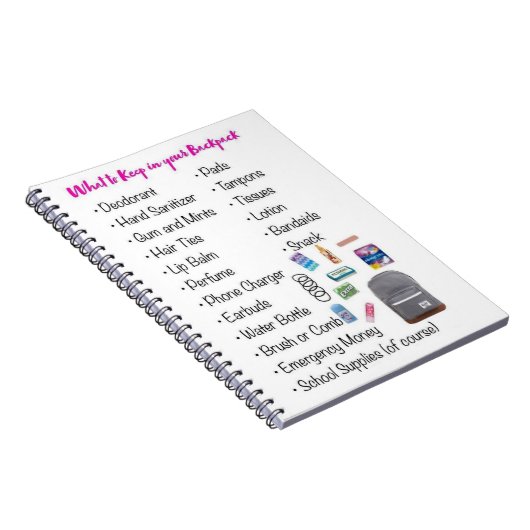 Was in Ihrem Rucksack behalten werden soll Notizblock (Rechte Seite)