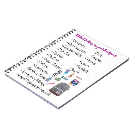 Was in Ihrem Rucksack behalten werden soll Notizblock (Linke Seite)