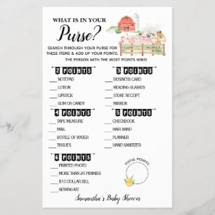 Was in Ihrer Purpur Farm Baby Shower Game Card ist Flyer