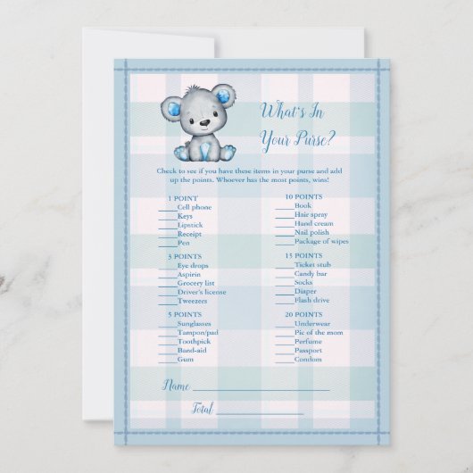 Was in Ihrer Tasche Niedliches Graubärenschauspiel Einladung (Vorderseite)