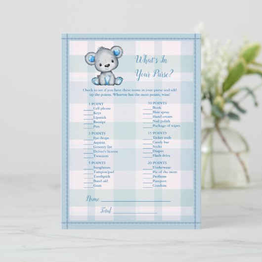 Was in Ihrer Tasche Niedliches Graubärenschauspiel Einladung (Stehend Vorderseite)