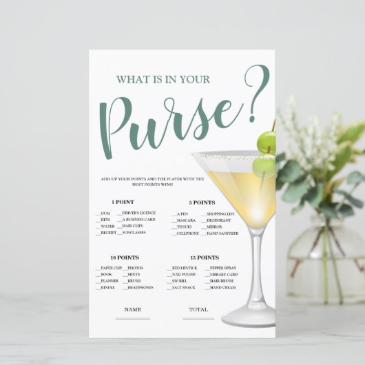 Was in Purse Elegant Bridal Game Einladung (Stehend Vorderseite)