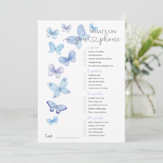 Was ist auf deinem Handy Blue Butterflies Game? Einladung (Stehend Vorderseite)