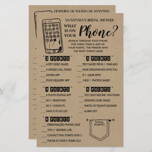 Was ist auf deinem Handy Duschgame englisch Spanis (Vorne/Hinten)