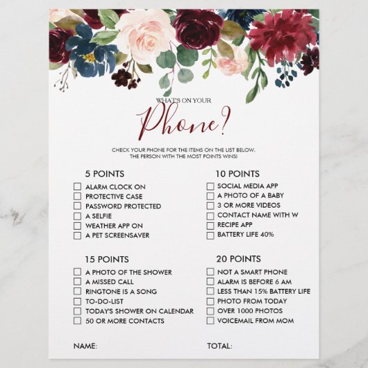 Was ist auf deinem Handy Floral Brautparty Game? (Vorderseite)