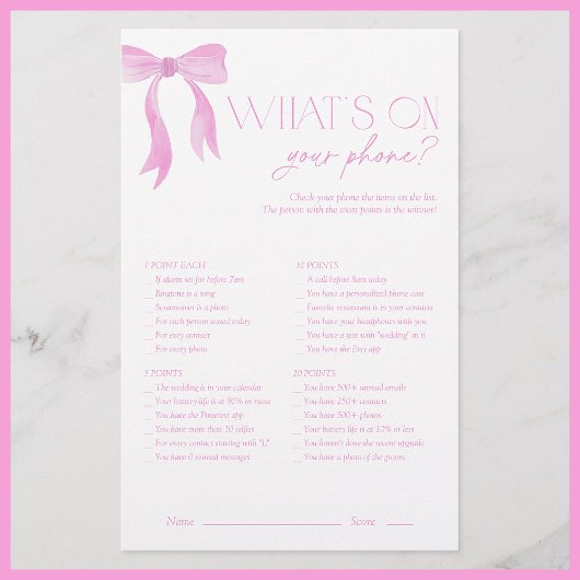 Was ist auf deinem Handy Pink Bow Brautparty Game?