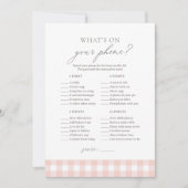 Was ist auf deinem Handy Pink Gingham Baby Shower Einladung (Vorderseite)