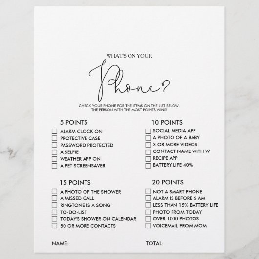 Was ist auf deinem Handy Rustic Brautparty Game (Vorderseite)