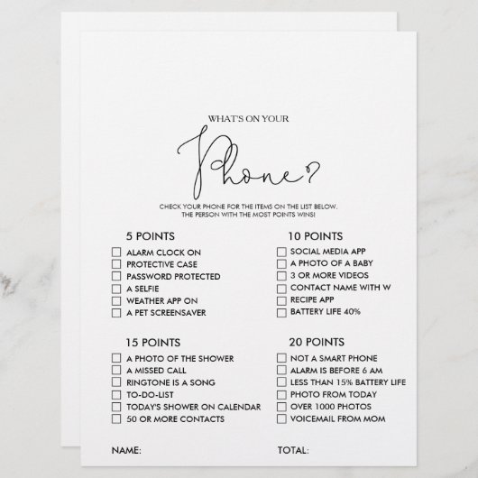 Was ist auf deinem Handy Rustic Brautparty Game (Vorne/Hinten)