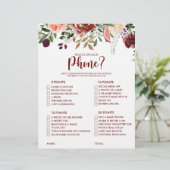 Was ist auf deinem Handy Rustic Brautparty Game (Stehend Vorderseite)