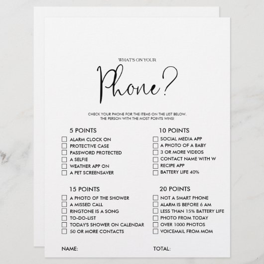 Was ist auf deinem Script Phone Brautparty Game? (Vorne/Hinten)