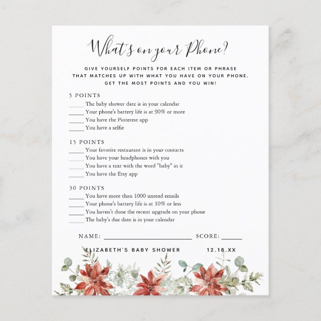 Was ist auf deinem Telefon? | Baby Showspiel (Vorderseite)