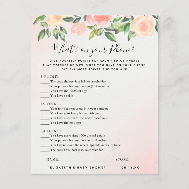 Was ist auf deinem Telefon? | Baby Showspiel (Vorderseite)