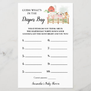 Was ist auf der Spielkarte "Diaper Bag Farm Shower Flyer