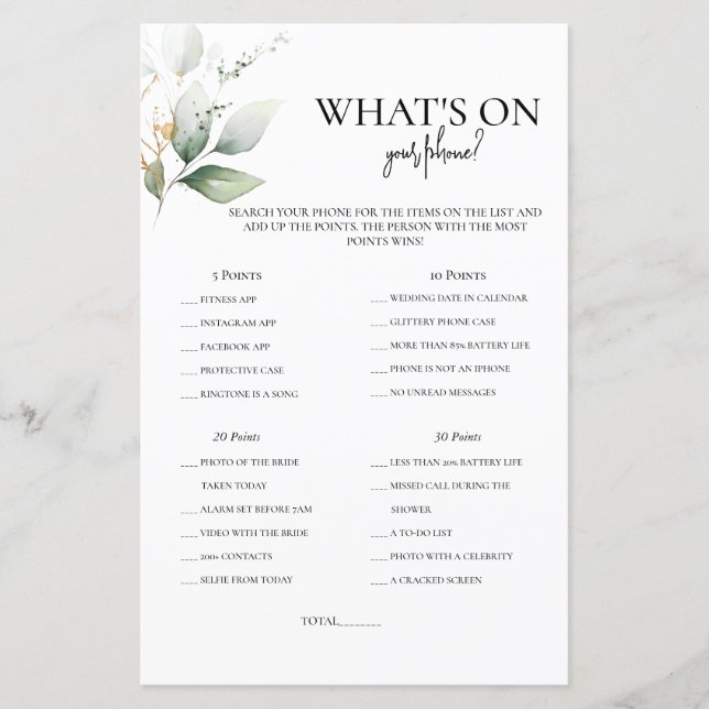 Was ist auf Ihrem Handy Grün Brautparty Spiel (Vorderseite)