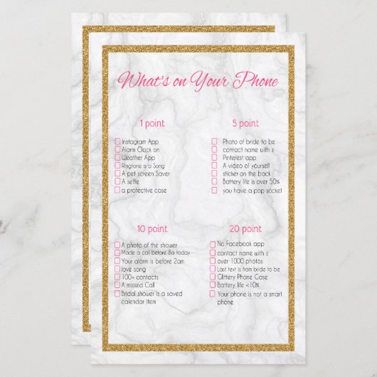 Was ist auf Ihrem Handy-Marble & Gold-Brautparty? (Vorne/Hinten)