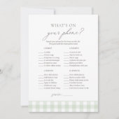 Was ist auf Ihrem Handy Sage Gingham Baby Shower G Einladung (Vorderseite)