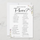 Was ist auf Ihrem Handy Wildblume Brautparty Game Einladung (Vorderseite)