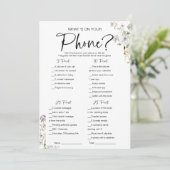 Was ist auf Ihrem Handy Wildblume Brautparty Game Einladung (Stehend Vorderseite)