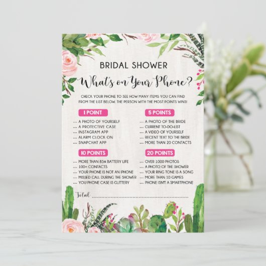 Was ist auf Ihrem Phone Fiesta Brautparty Game Einladung (Stehend Vorderseite)