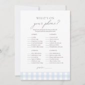 Was ist auf Ihrem Telefon Blue Gingham Baby Shower Einladung (Vorderseite)