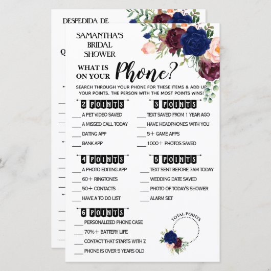 Was ist auf Ihrem Telefon Dusche englisch spanisch (Vorne/Hinten)