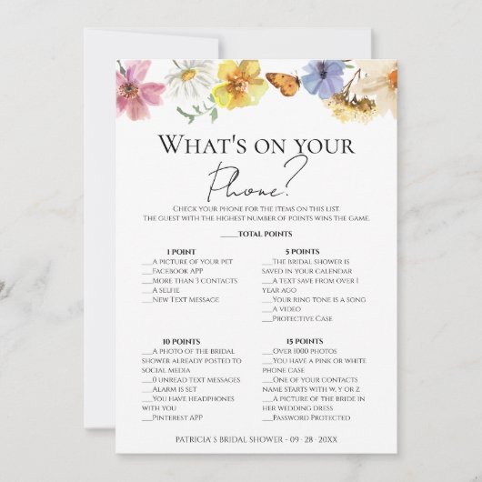 Was ist auf Ihrer Handy-Boho-Brautparty-Spielkarte Einladung (Vorderseite)