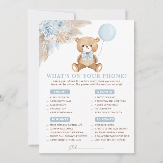 Was ist auf Ihrer Phone Baby Shower Game Card? Einladung (Vorderseite)