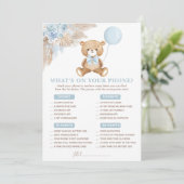 Was ist auf Ihrer Phone Baby Shower Game Card? Einladung (Stehend Vorderseite)