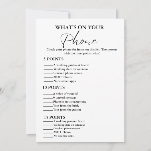 Was ist auf Ihrer Phone Brautparty Spielkarte? Einladung (Vorderseite)