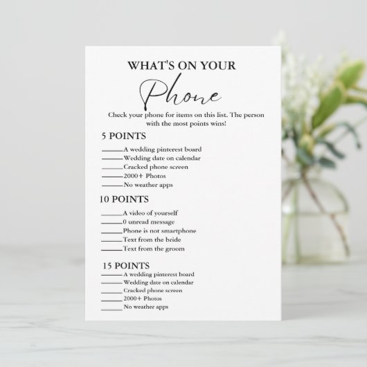 Was ist auf Ihrer Phone Brautparty Spielkarte? Einladung (Stehend Vorderseite)