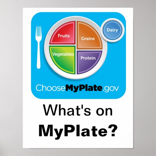 Was ist auf MyPlate? Poster - Blau auf Weiß (Vorne)