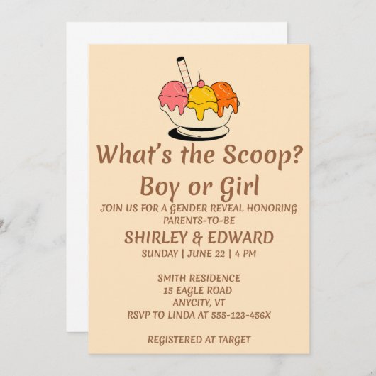 Was ist das Party des Scoop Gender? Einladung (Vorne/Hinten)