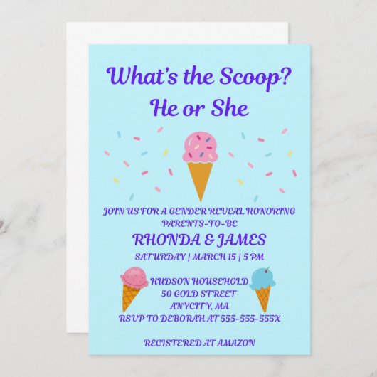 Was ist das Party des Scoop Gender? Einladung (Vorne/Hinten)