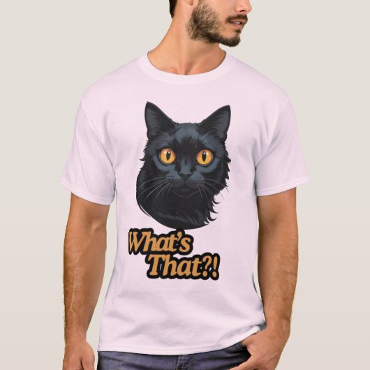 Was ist das? Überraschende schwarze Katze mit oran T-Shirt (Vorderseite)