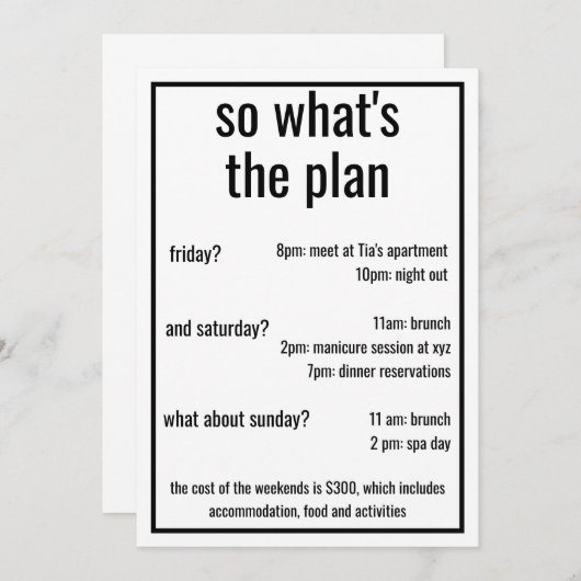 Was ist der Plan benutzerdefinierte fügen Details  Einladung (Vorne/Hinten)