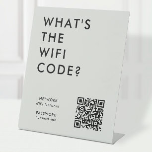 Was ist der WiFi-Code?   Wifi Network QR Code Grau Sockelschild