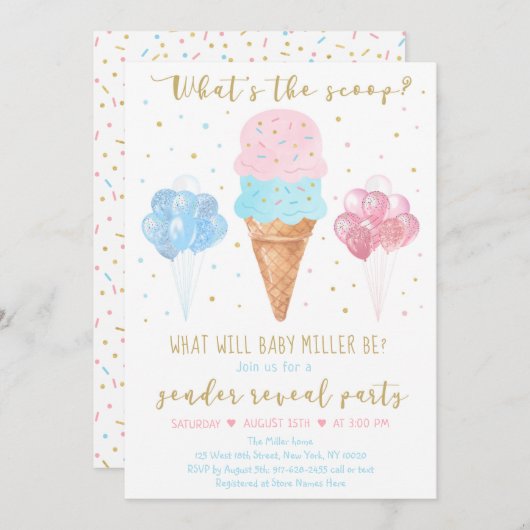 Was ist die Scoop Pink Blue Ice Cream Gender-Studi Einladung (Vorne/Hinten)
