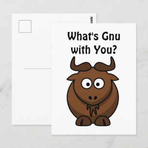 Was ist Gnu, Funny Buffalo Cartoon Animal Pun? Postkarte