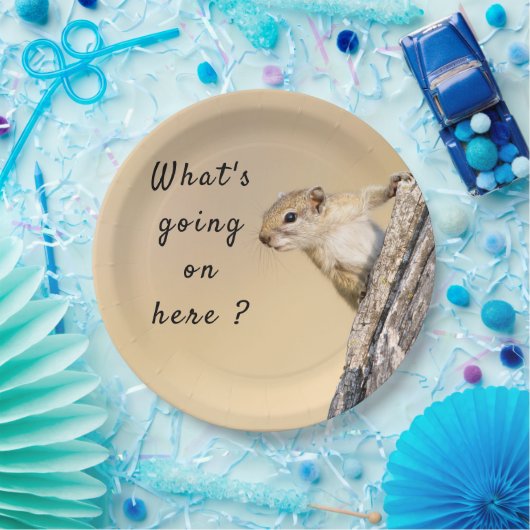 Was ist hier los mit Eichhörnchen-Foto? Pappteller (Party)