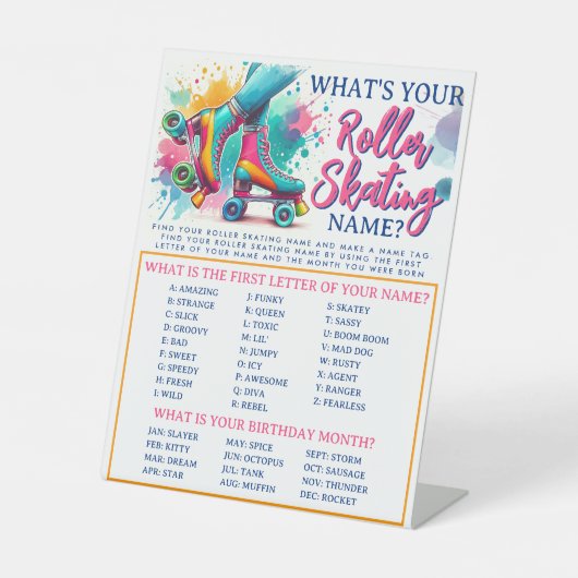 Was ist Ihr Roller Skaten Name Game Pedestal Sign Sockelschild (Vorderseite)